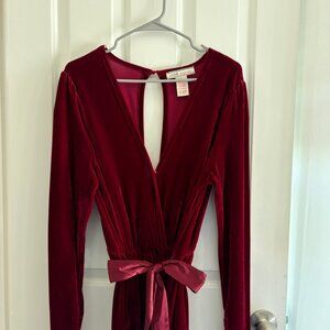 A. Calin by Flying Tomato Vintage Velvet Burgundy Long Sleeve Jumpsuit